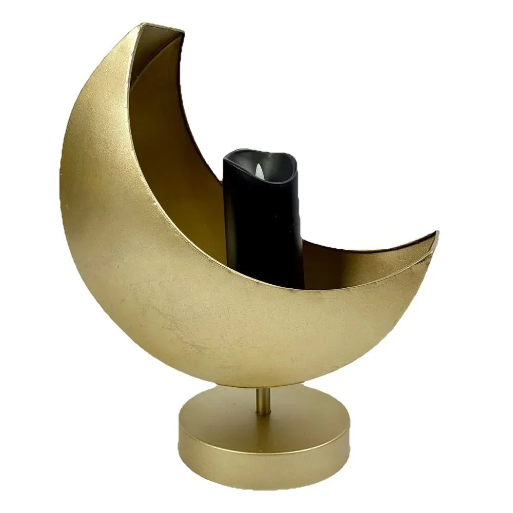 Gold Tone Crescent Moon Pedestal Planter Candle Holder Celestial Whimsigoth